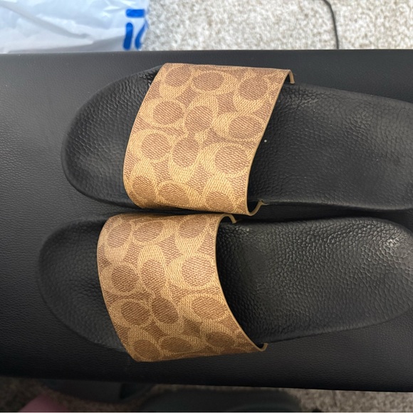 Coach Shoes - Coach Brown Signature Canvas Slide Sandals with Black Footbed